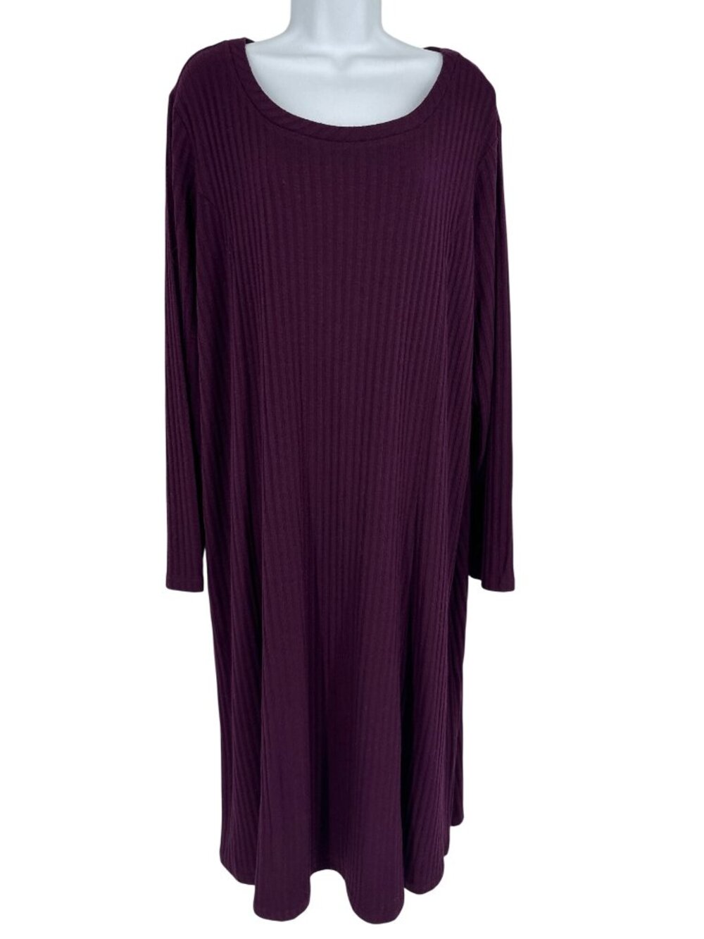 Susan Graver Purple Ribbed Long Sleeve Scoop Neck Tunic Dress Women's Size 2X